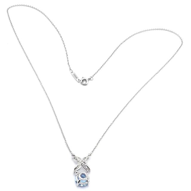 Platinum Tiffany & Co. Victoria Platinum Diamond Aquamarine Pendant Necklace For Sale - Image 8 of 9