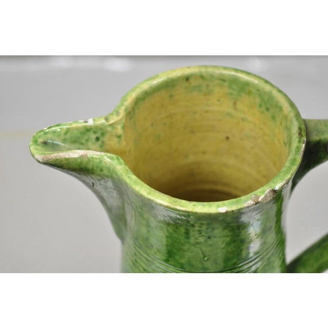 Metal Antique Gothic Renaissance Green Ceramic Pitcher With Brass Soldier Armor Lid For Sale - Image 7 of 11
