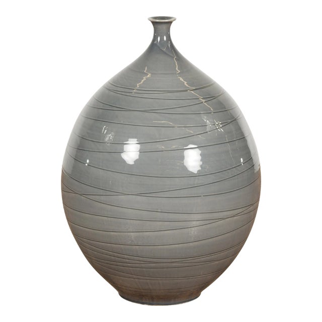 Early 21st Century Silver Grey Glazed Ceramic Vase For Sale