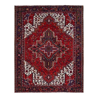 1960 8'4"x10'7" Penn Red Hand Knotted Clean With Centre Flower Element Oriental Rug For Sale