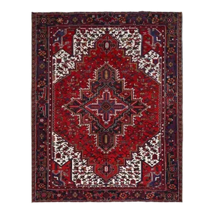 1960 8'4"x10'7" Penn Red Hand Knotted Clean With Centre Flower Element Oriental Rug