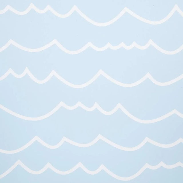 Contemporary Sample - Schumacher Waves Wallpaper in White on Sky For Sale - Image 3 of 4