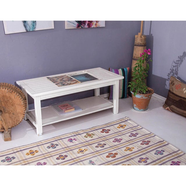 Embroidered Vintage Cotton Kilim Rug For Sale In Los Angeles - Image 6 of 6