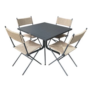 Crate & Barrel Lanai Fliptop Patio Dining Table + Four Folding Chairs, Set For Sale