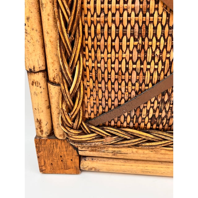 Wood Vintage British Colonial Coastal Bamboo, Rattan, and Leather Bulletin Board For Sale - Image 7 of 12