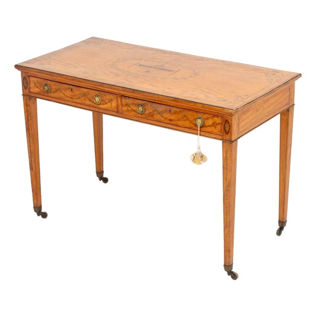 George III Style Satinwood Marquetry Console Table For Sale