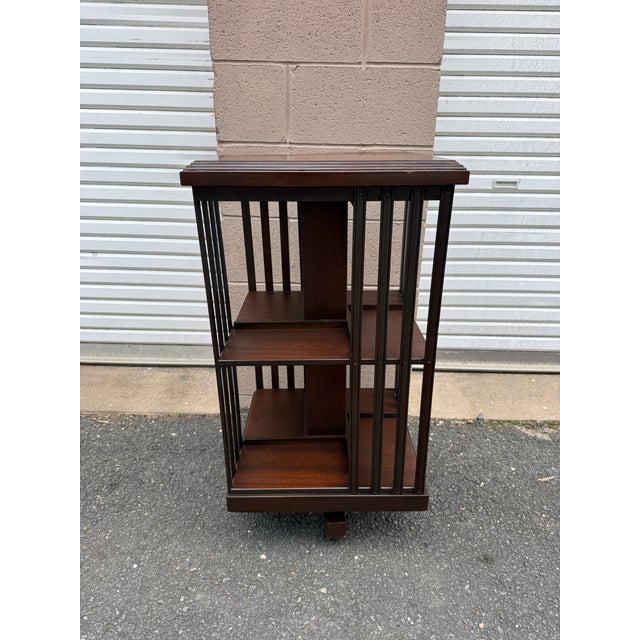 Pair of Edwardian Style Revolving Mahogany Inlaid Bookcase Side Tables For Sale - Image 16 of 16