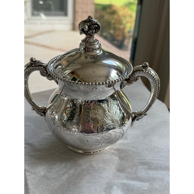 Barbour Silver Co. Antique Barbour Silver Co. Quadruple Plate Coffee Service, Floral Engraved, C. 1890–1910 - 4 pcs For Sale - Image 4 of 10