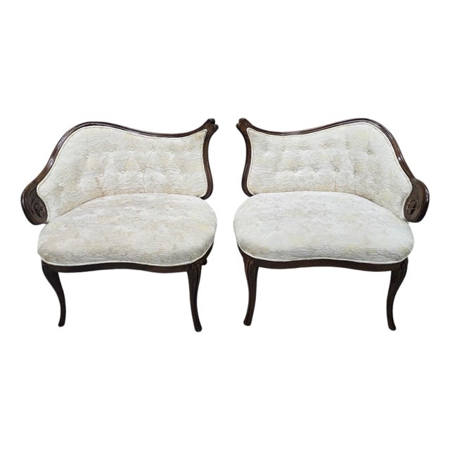 Antique Victorian Rococo Revival Ladies Conversation Chairs – Pair For Sale