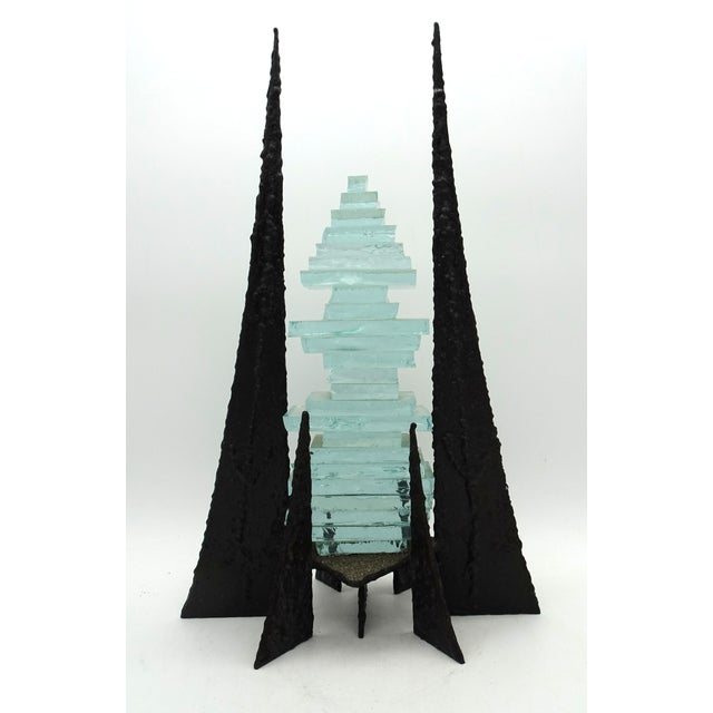 Modernist Abstract Glass and Wrought Iron Art Sculpture, 1980s For Sale - Image 10 of 10