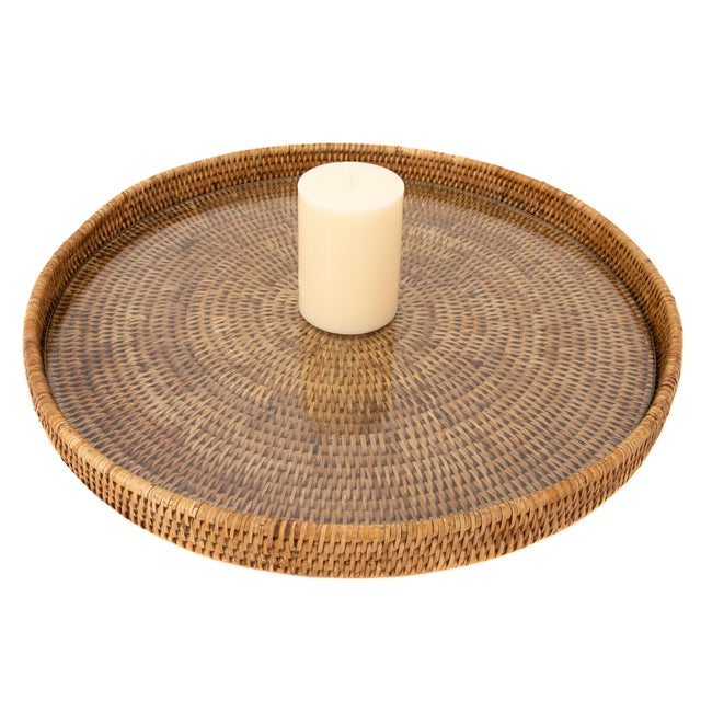 Our round rattan serving and ottoman trays with glass inserts will instantly add a gorgeous touch to any room of your...