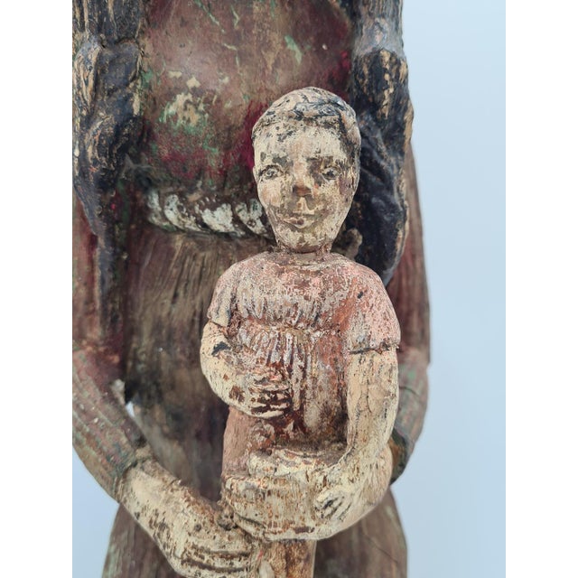 Hand-Carved and Polychromed Wooden Folk Sculpture of the Virgin Mary with Child, Early 20th Century For Sale - Image 12 of 15