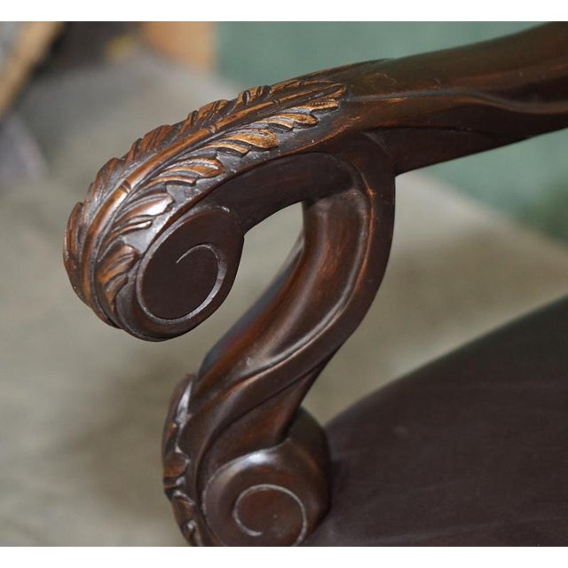 Antique Victorian Carolean Mahogany and Leather Throne Armchairs, 1880, Set of 2 For Sale - Image 10 of 18