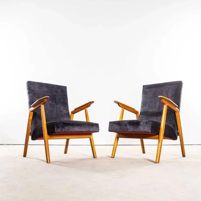 Vintage Grey Lounge Chair with Straight Arms and Top Caps, 1950s For Sale - Image 3 of 9