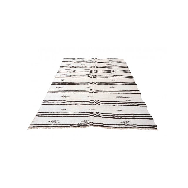 Mid-Century Modern Striped Hemp Vintage Turkish Kilim Rug - 5`8" X 8`10" For Sale - Image 3 of 6
