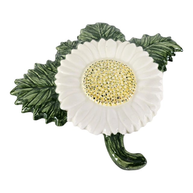 Sunflower Green Yellow Ceramic Wall Pocket For Sale