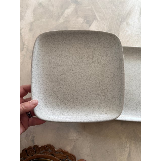 Mid-Century Modern Vintage Glidden Pottery Speckled Square 8.25” Plates – Mid-Century California Stoneware, Set of 2 For Sale - Image 3 of 10