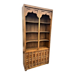Mid 20th Century Solid Walnut Drexel ‘Esperanto’ Spanish Revival China Hutch or Bookcase For Sale