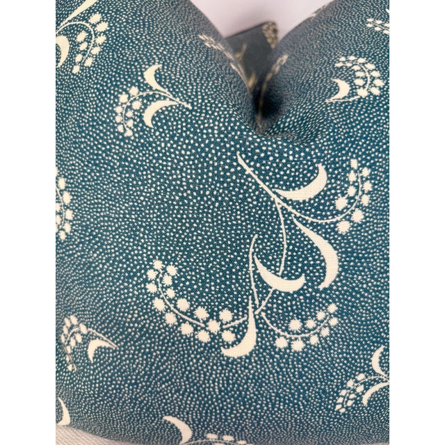 Custom pair of 22" pillows covered in Carolina Irving "Mimosa" in color delft. These pillows are self welted, have tapered...