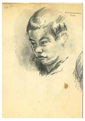 Mino Maccari, The Portrait of a Boy, Original Drawing, 1950s
