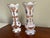 Pair of Antique Bohemian White & Pink Cased Art Glass Vases With Hand-Painted Floral Decoration For Sale - Image 10 of 12