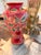 Ceramic Hand-Painted Red Chinoiserie Style Vase With Birds & Pomegranate Motif For Sale - Image 7 of 8