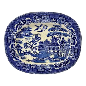 Antique Royal Staffordshire Pottery “Ye Olde Blue Willow” Serving Platter From England - Circa 1900