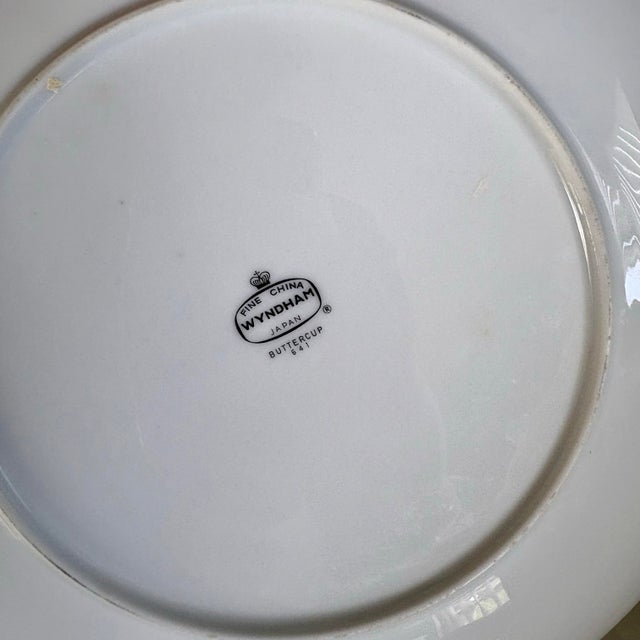 Vintage Wyndham “Buttercup” Dinner Plates - Yellow & Blue Floral With Silver Trim – 10 5/8" - Sold Individually For Sale - Image 4 of 6