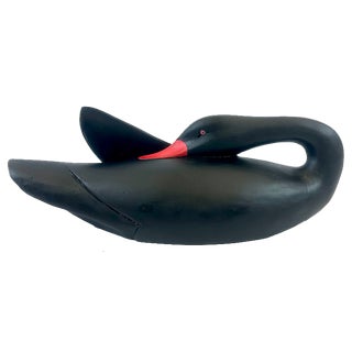 Large Vintage Carved Wood Black Swan Figurine For Sale