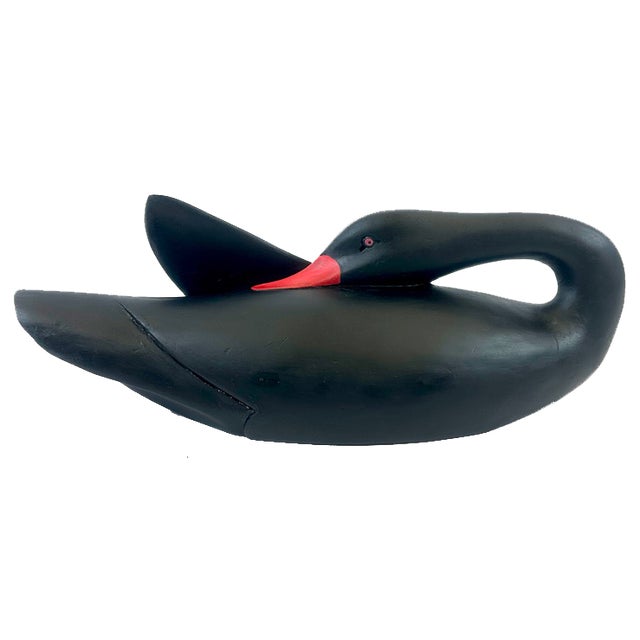 Large Vintage Carved Wood Black Swan Figurine For Sale