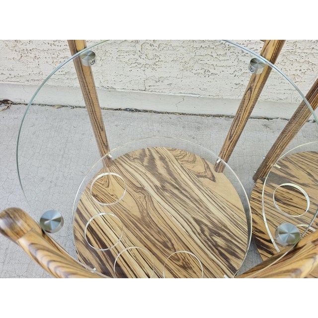 Tan Pair of 1980s Zebrawood & Glass Two-Tier Side Tables / Bar Carts For Sale - Image 8 of 9