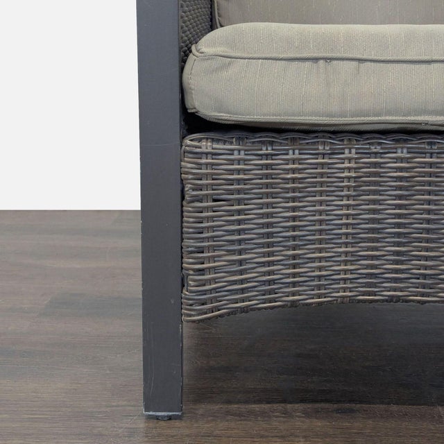 Wood All Weather Outdoor Wicker Armchair With Cushions - Sturdy Metal Frame For Sale - Image 7 of 8