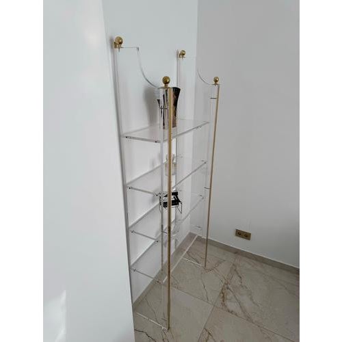 Hollywood Regency Acrylic and Brass Shelf, 1980s For Sale - Image 13 of 15