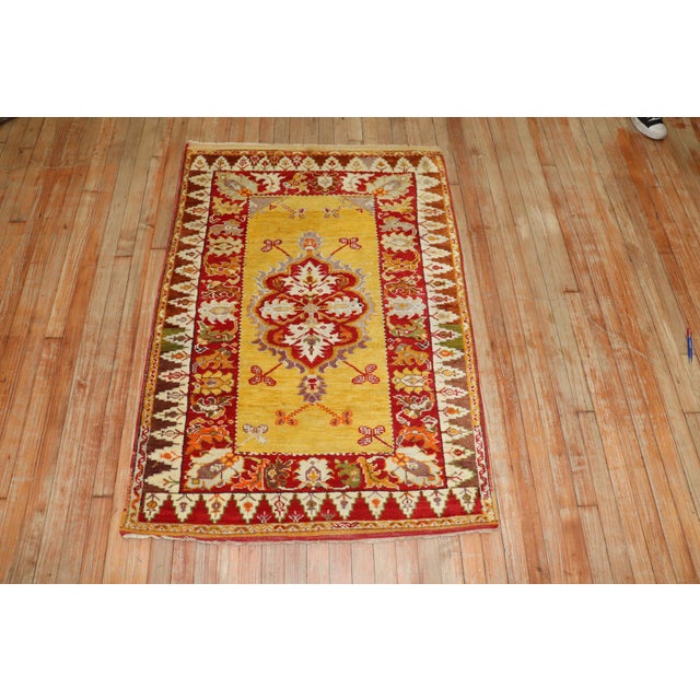 Textile Early 20th Century Zabihi Collection Bright Yellow Turkish Melas Rug - 3'3" x 4'8" For Sale - Image 7 of 10