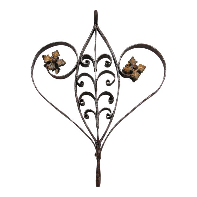 18th Century Baroque Heart Handcrafted Wrought Iron Ornament With Gold Leaf For Sale