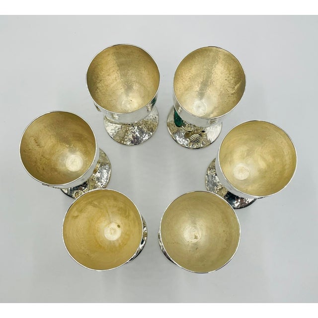 Metal 1980s Set of 6 Emilia Castillo Silver-Plated Goblets With Stone Inlay For Sale - Image 7 of 18