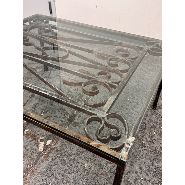 19th Century French Gate + Glass Custom Coffee Table For Sale - Image 9 of 12