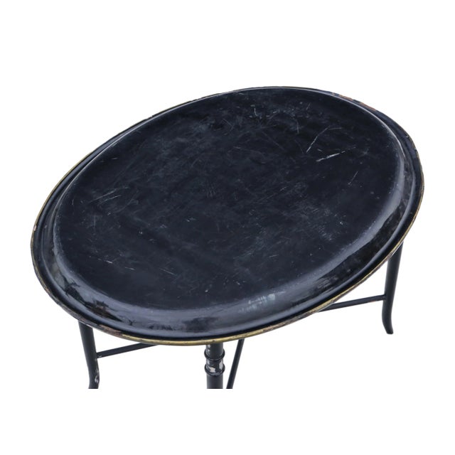 Victorian Black Lacquer Decorated Tray on Stand Coffee Table For Sale - Image 10 of 12