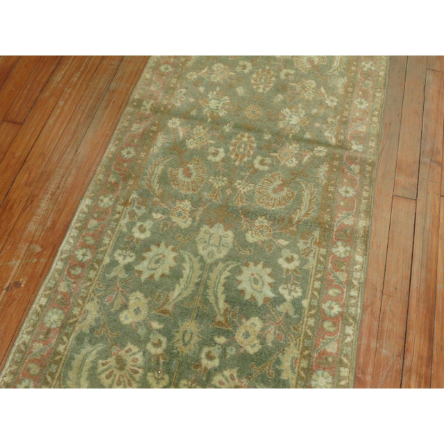 Zabihi Collection Narrow Antique Persian Tabriz Brown Green Runner - 2'4" x 14' For Sale - Image 4 of 9