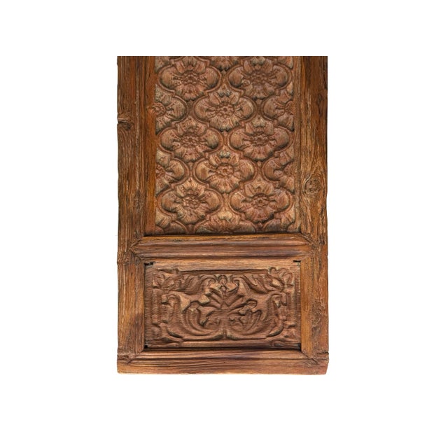 Vintage Restored Relief Floral Motif Rectangular Wood Wall Panel A For Sale - Image 9 of 10