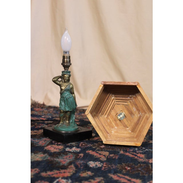 Late 19th Century Eclectic Bronze Woman Lamp With Popsicle Stick Shade For Sale - Image 6 of 17