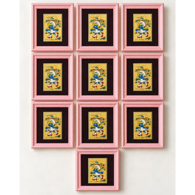 Vintage Italian Peyo Smurfette 23K Gold Leaf Framed Miniatures, Set of 10** A wonderfully playful and unusual set of 10...
