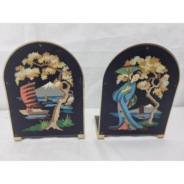 Black Vintage Asian Folk Art Hand-Painted Oriental Woman Bookends - a Pair For Sale - Image 8 of 8