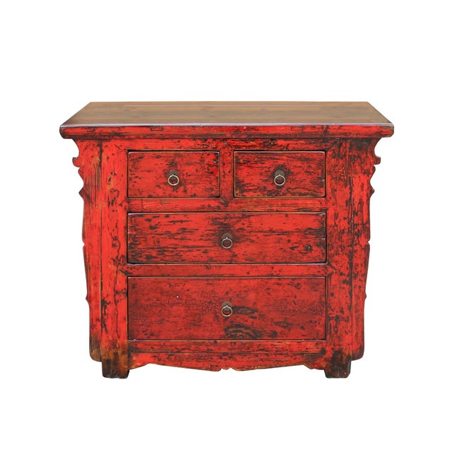 Chinese Distressed Rustic Red Foyer Console Table Cabinet Chairish