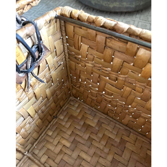 Vintage Woven Rattan Storage Box With Leather Closures | Lidded File Box, Custom Designer Fabric Lined Interior, Boho Coastal Decor For Sale - Image 12 of 12