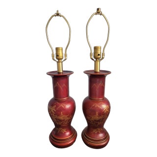 Mid 20th Century Occupied Japan Pair of Maruni Patented Lacquerware Lamps For Sale