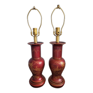 Mid 20th Century Occupied Japan Pair of Maruni Patented Lacquerware Lamps