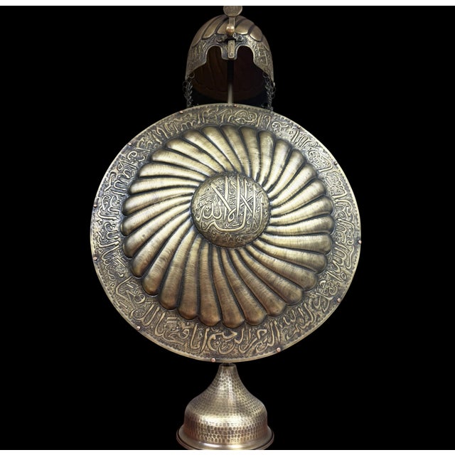 Brass Hand Forged Calligraphy Brass Helmet Shield Display Set For Sale - Image 8 of 12