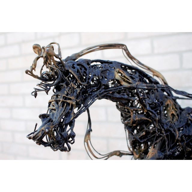 Metal Vintage Paco Valle Horse and Rider Wireframe Brutalist Sculpture, Signed For Sale - Image 7 of 10