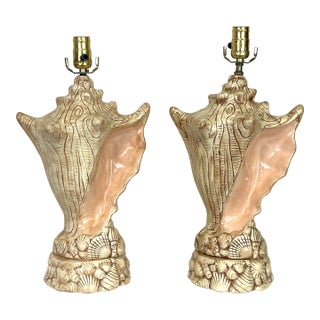 Vintage Ceramic Conch Shell Table Lamps C1986- A Pair For Sale